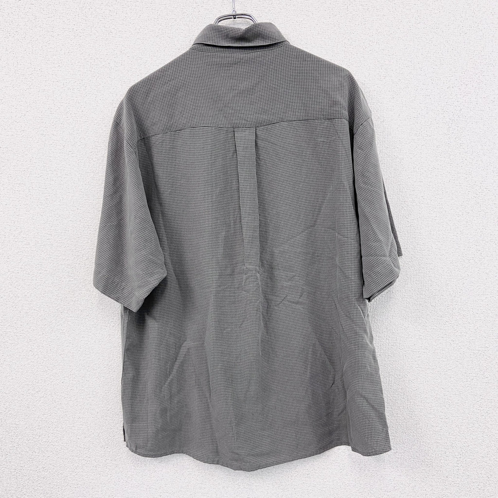 90s～　Tri-Mountain　半袖ボタンダウンシャツ　柄シャツ　チェック柄　総柄　灰色　グレー　Lサイズ　　ヴィンテージ　古着