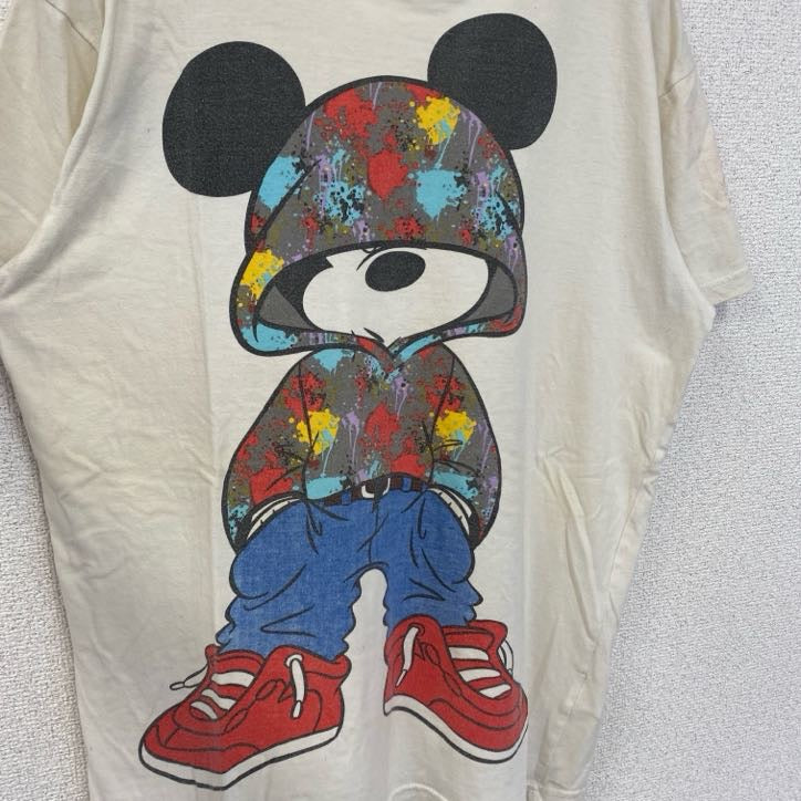 Disney　ディズニー　半袖ビッグデザインプリントTシャツ　ミッキーマウス　Mickey　白　ホワイト　Sサイズ　古着
