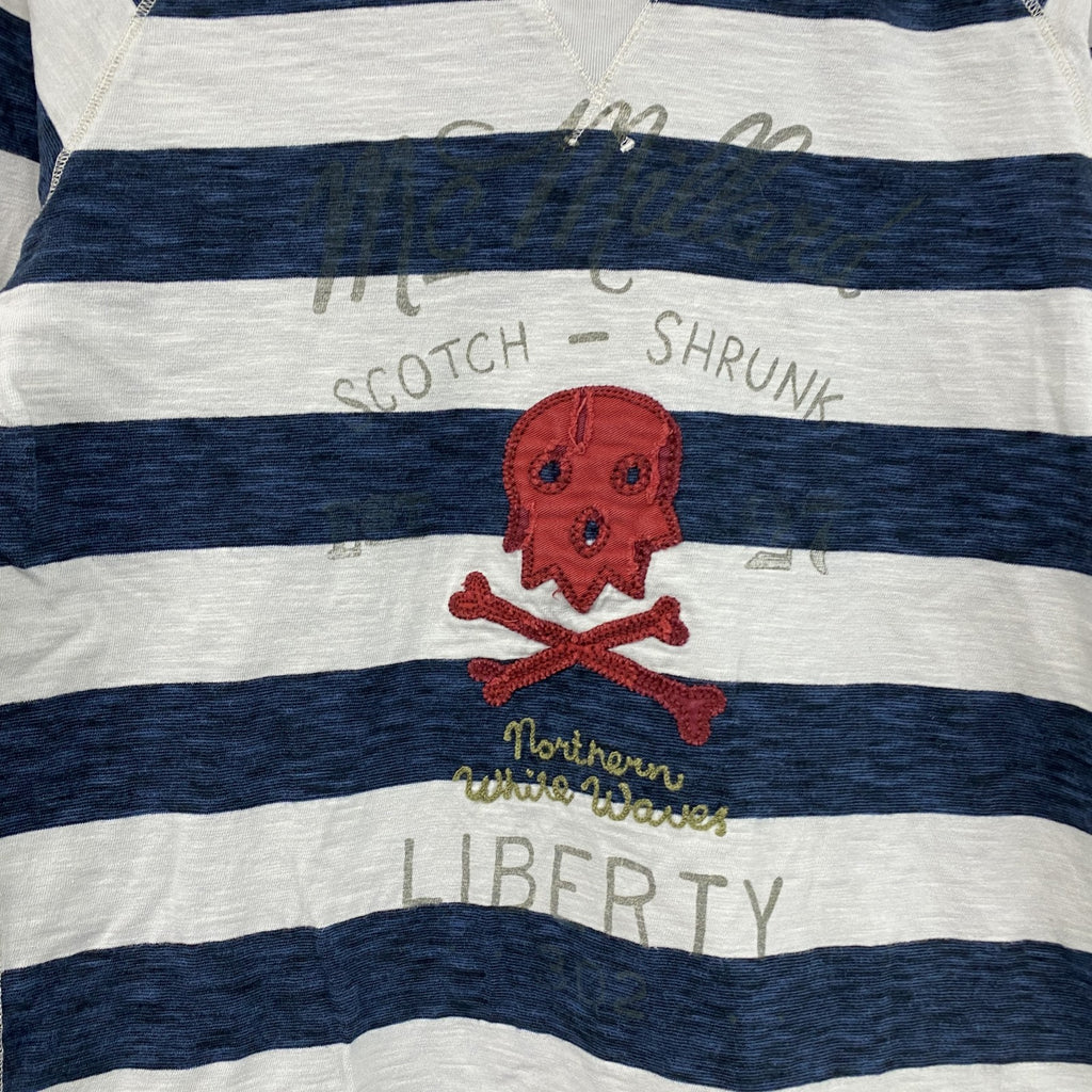 SCOTCH SHRUNK　長袖プリントTシャツ　ボーダー柄　白　ホワイト　紺　ネイビー　古着