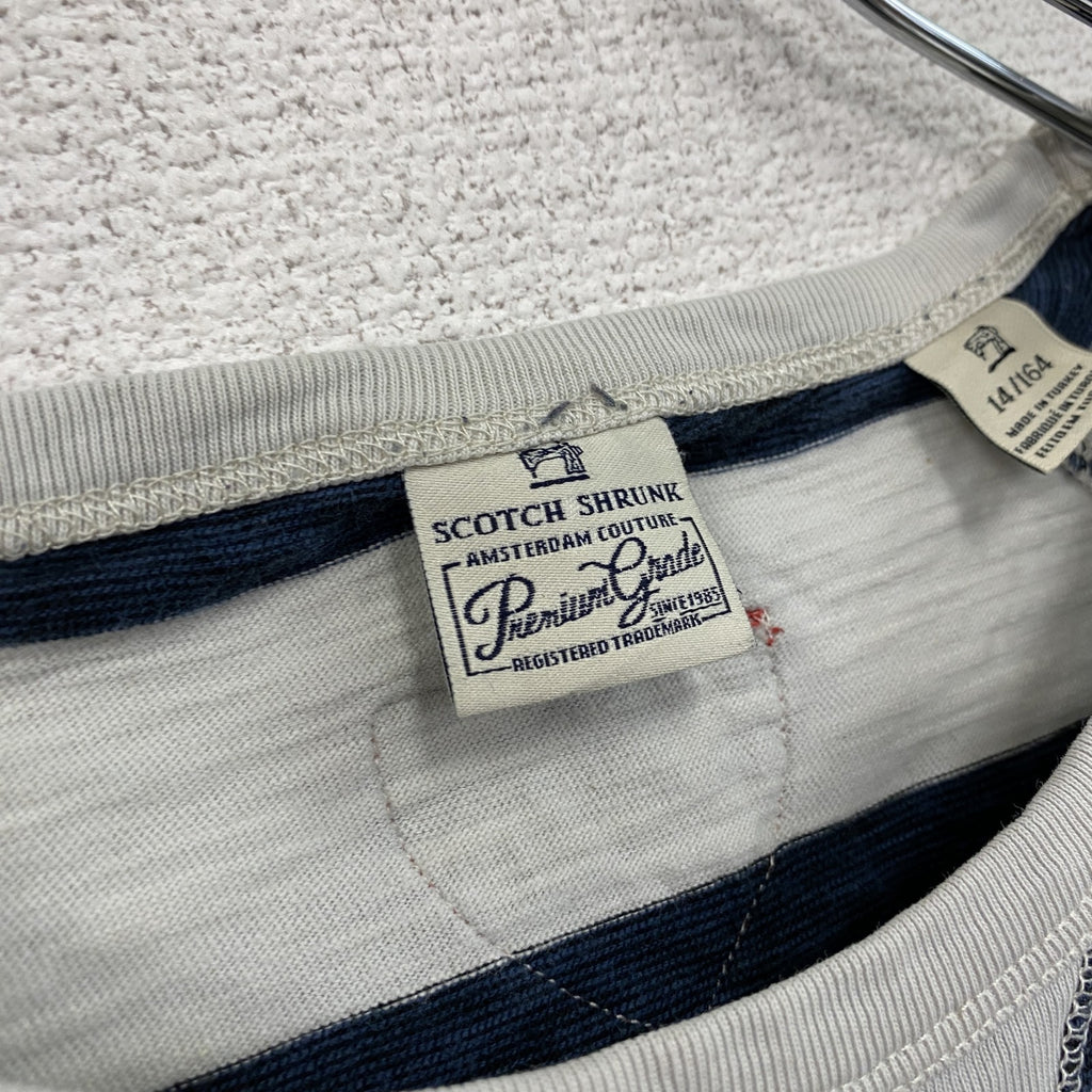 SCOTCH SHRUNK　長袖プリントTシャツ　ボーダー柄　白　ホワイト　紺　ネイビー　古着