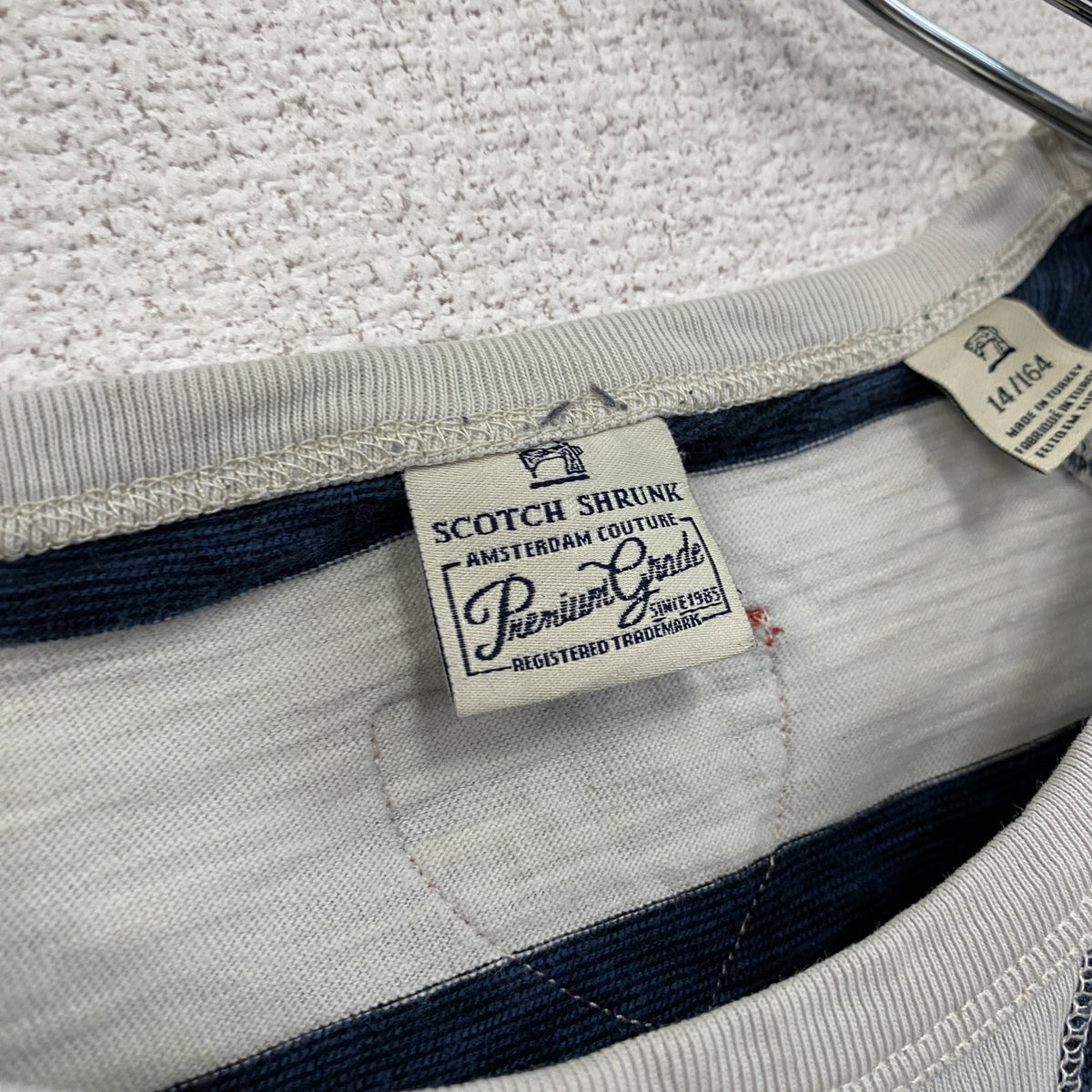 SCOTCH SHRUNK　長袖プリントTシャツ　ボーダー柄　白　ホワイト　紺　ネイビー　古着