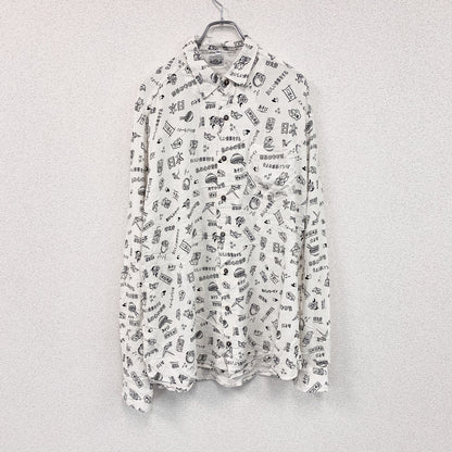 CARDCHE　長袖総柄デザインシャツ　白　ホワイト　黒　ブラック　2XLサイズ