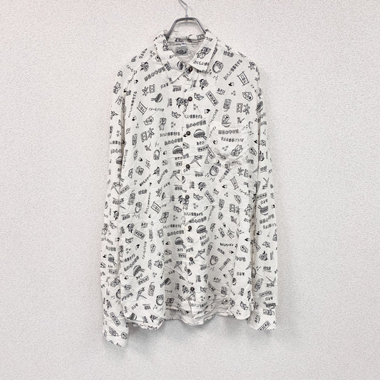 CARDCHE　長袖総柄デザインシャツ　白　ホワイト　黒　ブラック　2XLサイズ