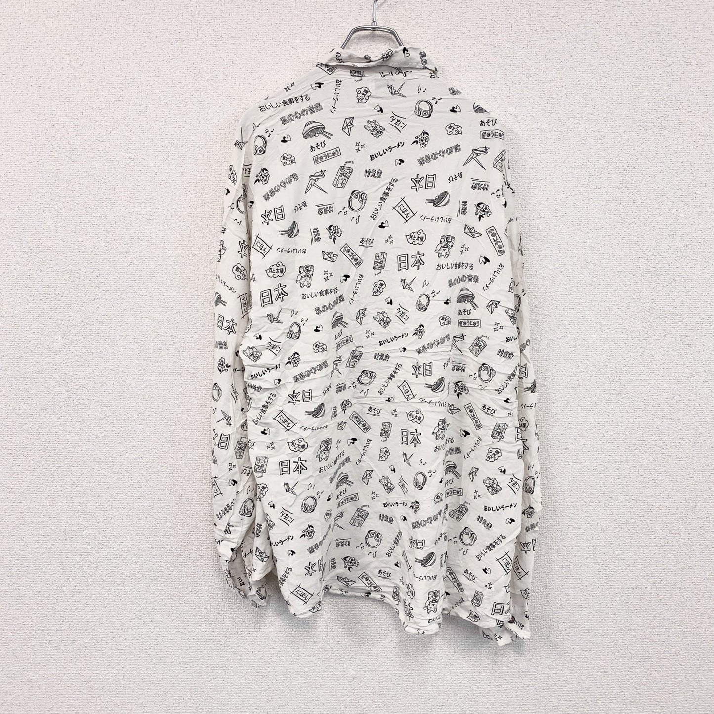 CARDCHE　長袖総柄デザインシャツ　白　ホワイト　黒　ブラック　2XLサイズ