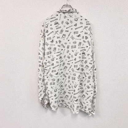 CARDCHE　長袖総柄デザインシャツ　白　ホワイト　黒　ブラック　2XLサイズ