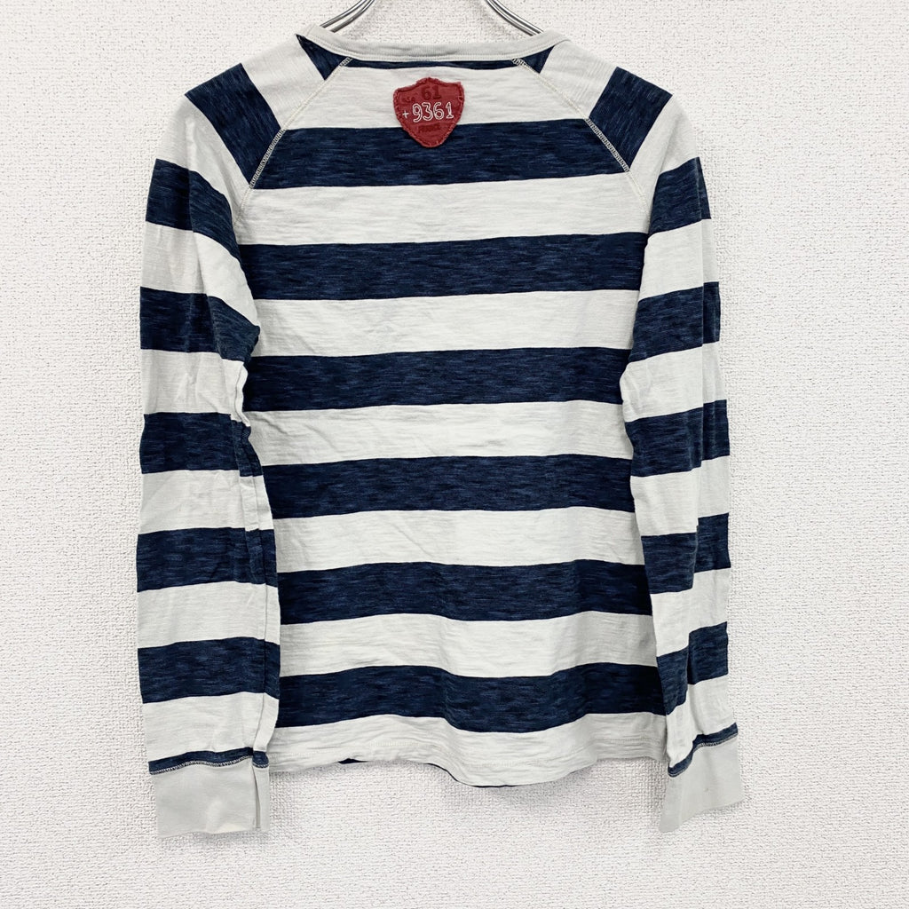SCOTCH SHRUNK　長袖プリントTシャツ　ボーダー柄　白　ホワイト　紺　ネイビー　古着