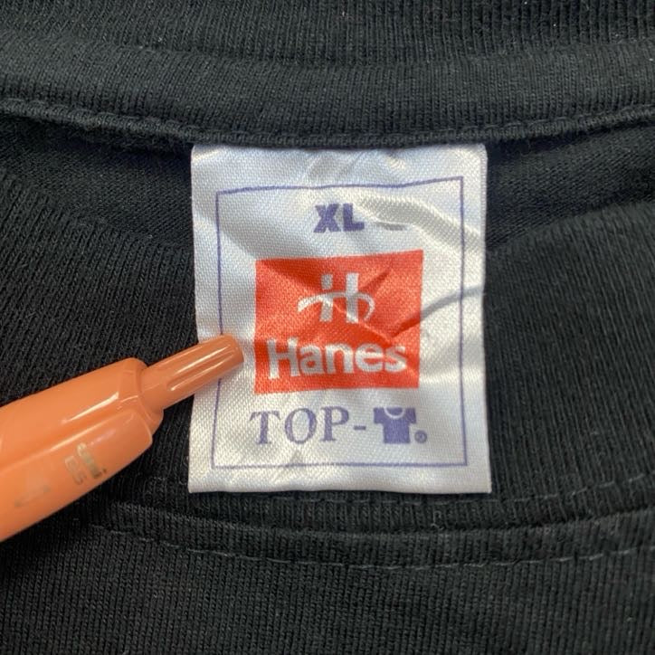 Hanes　ヘインズ　半袖デザインプリントTシャツ　クルーネック　電車　黒　ブラック　春夏服　XLサイズ　古着