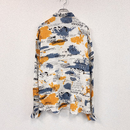 CARDCHE　長袖総柄デザインシャツ　マルチカラー　白　ホワイト　青　ブルー　黄色　イエロー　XLサイズ