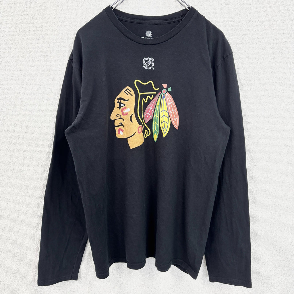 NHL シカゴブラックホークス　アイスホッケー　長袖オフィシャルプリントTシャツ　ロンＴ　黒　ブラック　Ｍサイズ　古着