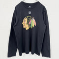 NHL シカゴブラックホークス　アイスホッケー　長袖オフィシャルプリントTシャツ　ロンＴ　黒　ブラック　Ｍサイズ　古着