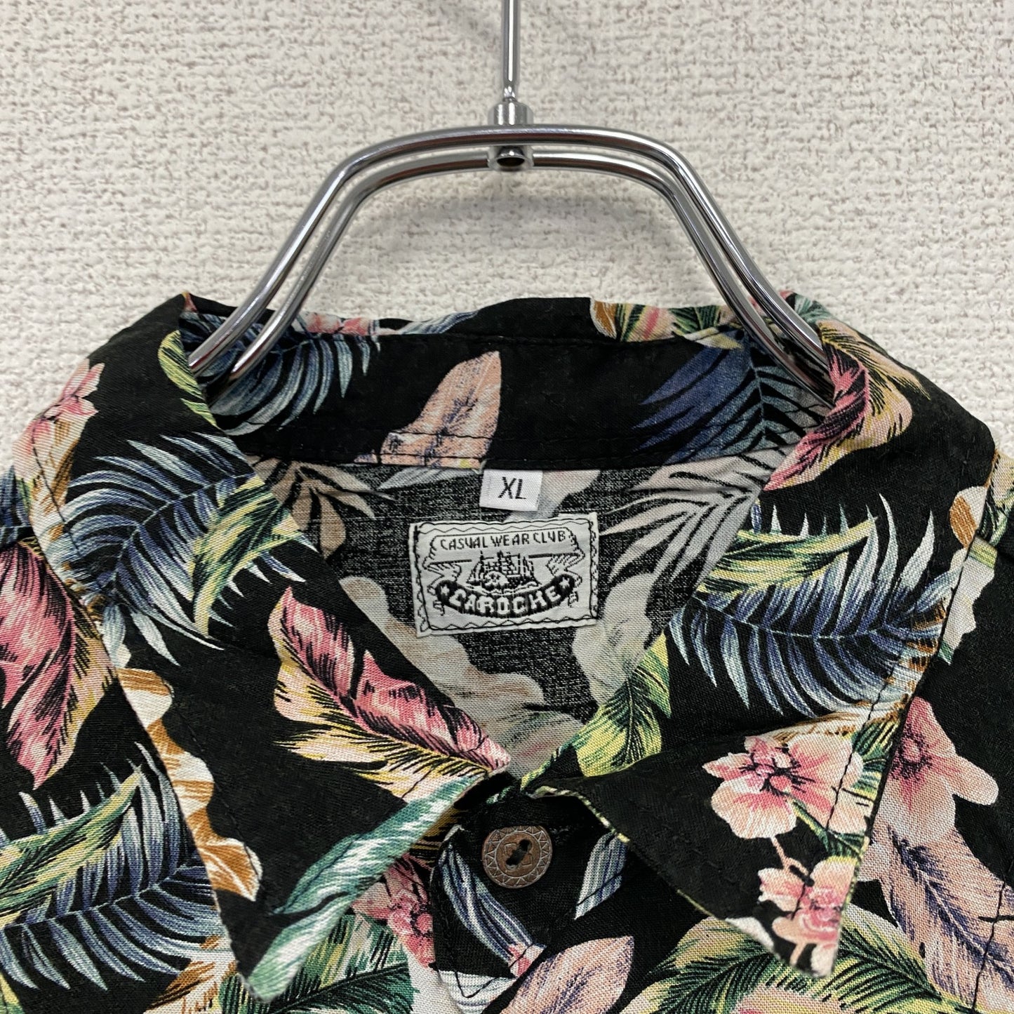 CARDCHE　長袖総柄デザインシャツ　マルチカラー　黒　ブラック　XLサイズ