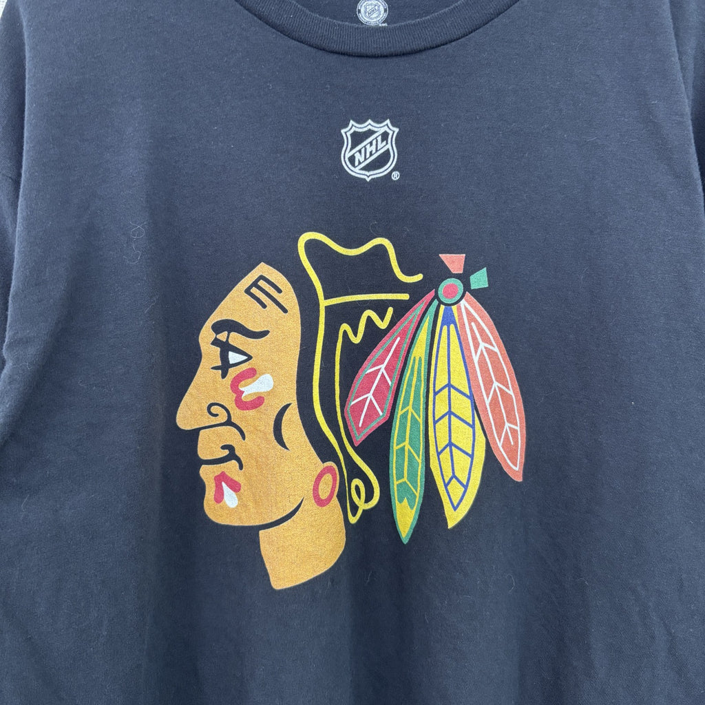 NHL シカゴブラックホークス　アイスホッケー　長袖オフィシャルプリントTシャツ　ロンＴ　黒　ブラック　Ｍサイズ　古着