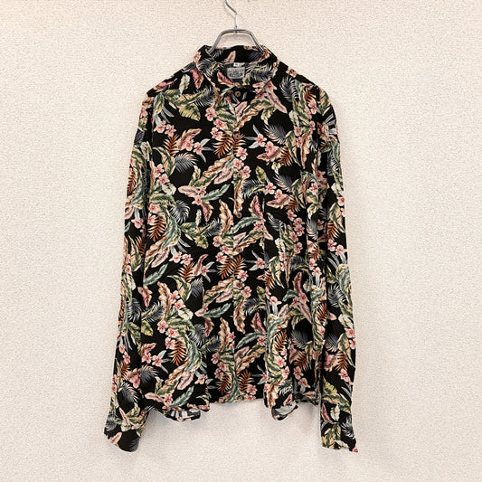 CARDCHE　長袖総柄デザインシャツ　マルチカラー　黒　ブラック　XLサイズ