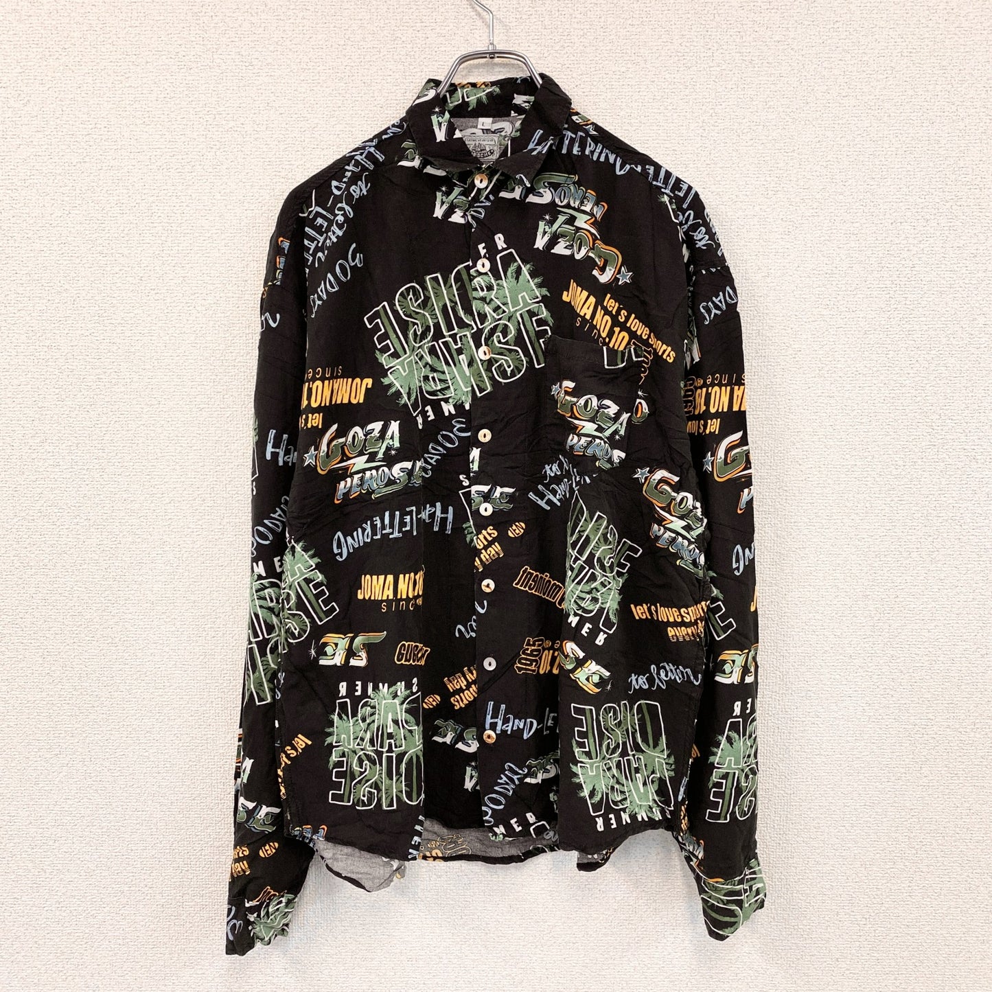 CARDCHE　長袖総柄デザインシャツ　マルチカラー　黒　ブラック　Lサイズ