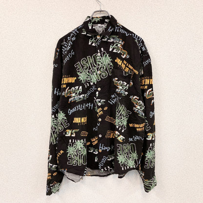 CARDCHE　長袖総柄デザインシャツ　マルチカラー　黒　ブラック　Lサイズ