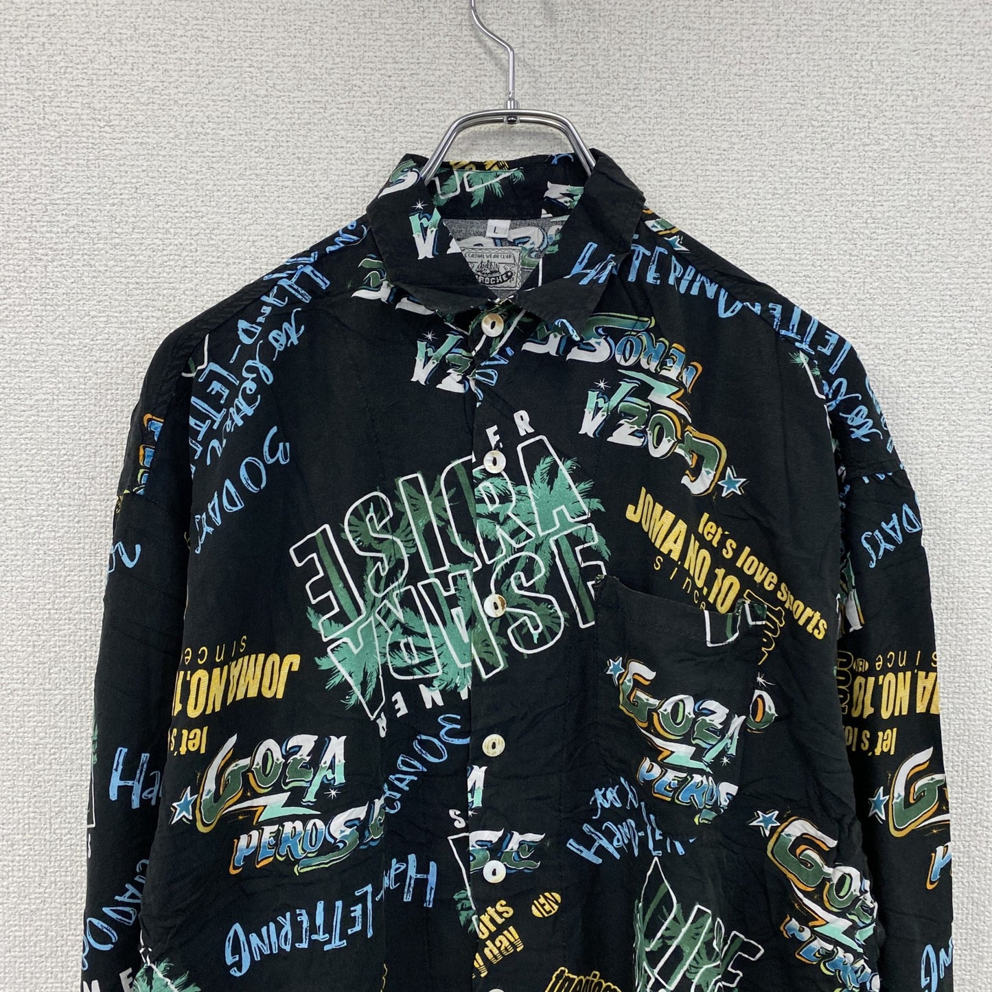 CARDCHE　長袖総柄デザインシャツ　マルチカラー　黒　ブラック　Lサイズ