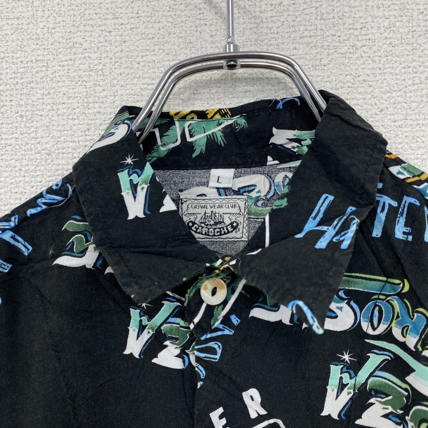 CARDCHE　長袖総柄デザインシャツ　マルチカラー　黒　ブラック　Lサイズ