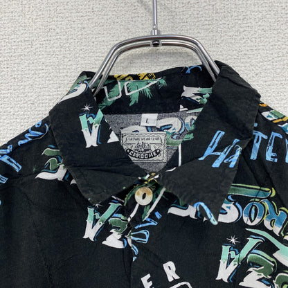 CARDCHE　長袖総柄デザインシャツ　マルチカラー　黒　ブラック　Lサイズ