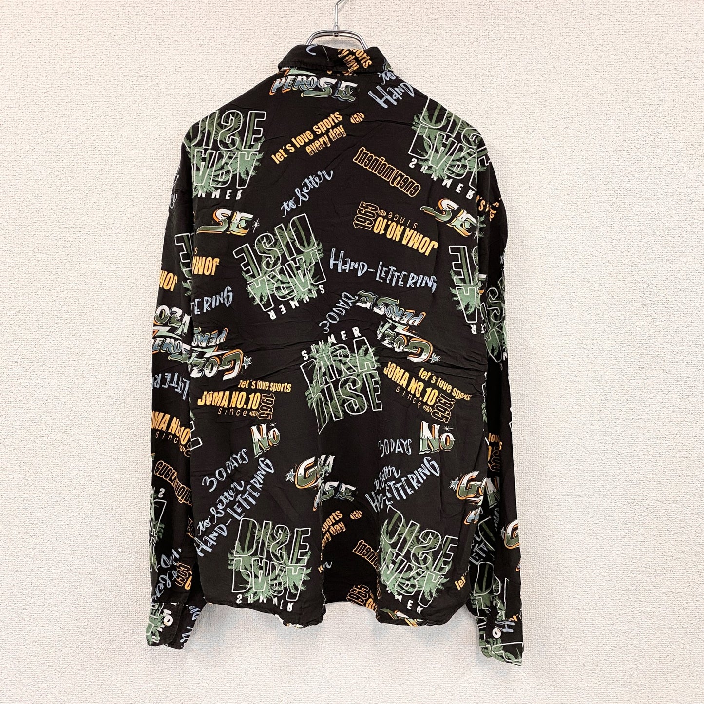 CARDCHE　長袖総柄デザインシャツ　マルチカラー　黒　ブラック　Lサイズ