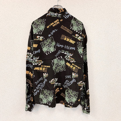 CARDCHE　長袖総柄デザインシャツ　マルチカラー　黒　ブラック　Lサイズ