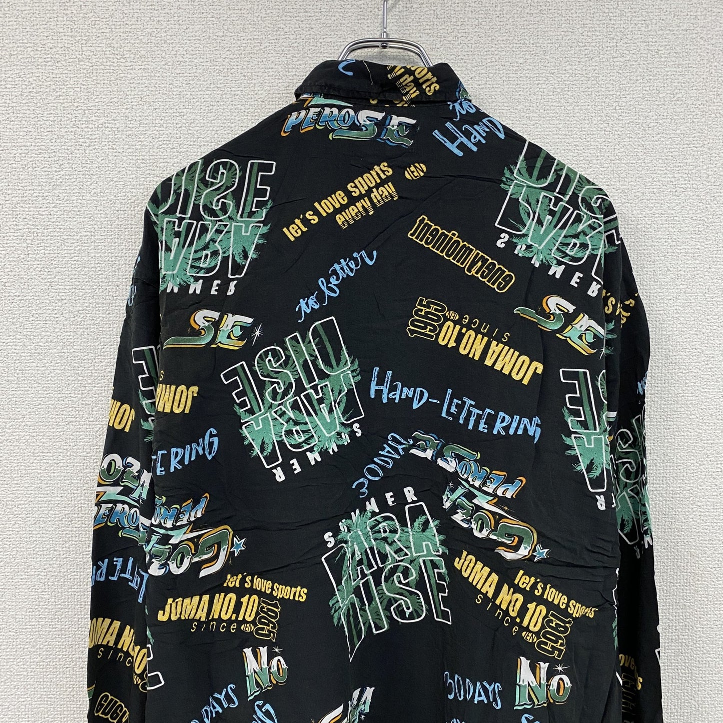 CARDCHE　長袖総柄デザインシャツ　マルチカラー　黒　ブラック　Lサイズ