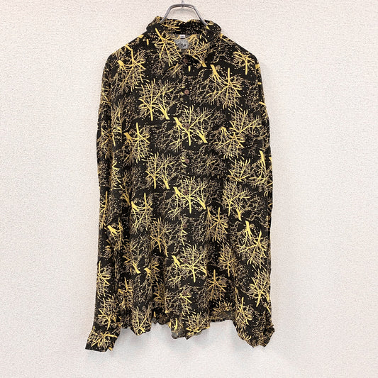 CARDCHE　長袖総柄デザインシャツ　黒　ブラック　黄色　イエロー　2XLサイズ