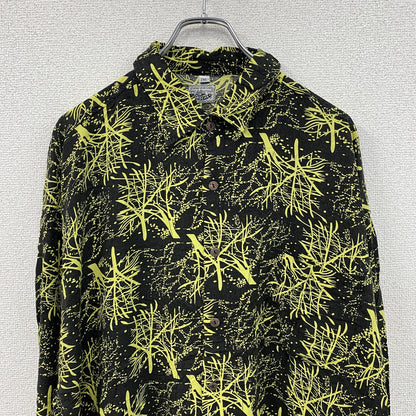 CARDCHE　長袖総柄デザインシャツ　黒　ブラック　黄色　イエロー　2XLサイズ