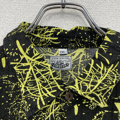 CARDCHE　長袖総柄デザインシャツ　黒　ブラック　黄色　イエロー　2XLサイズ