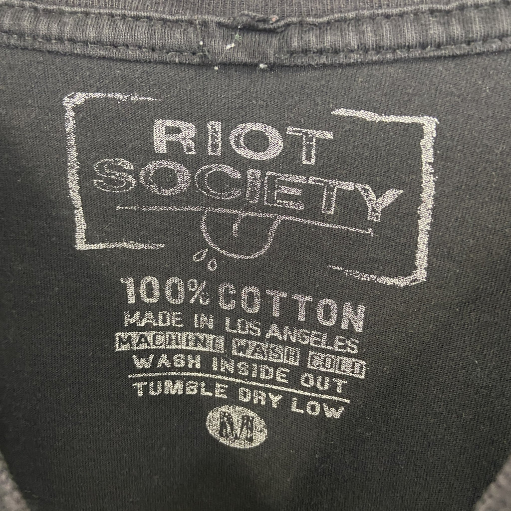 RIOT SOCIETY　半袖プリントTシャツ　クルーネック　エスニックデザイン　黒　ブラック　レトロ　Mサイズ　古着