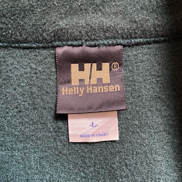 古着 used　HellyHansen　ヘリーハンセン　ジップアップボアベスト　ワンポイント刺繡　USA製　EU製　緑　Lサイズ