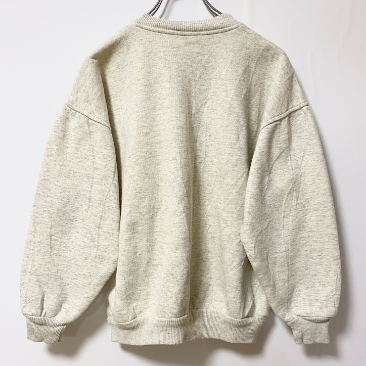 EDHAR　長袖刺繍デザインスウェット　クルーネックトレーナー　ベージュ　カナダ　トロント　Mサイズ　古着