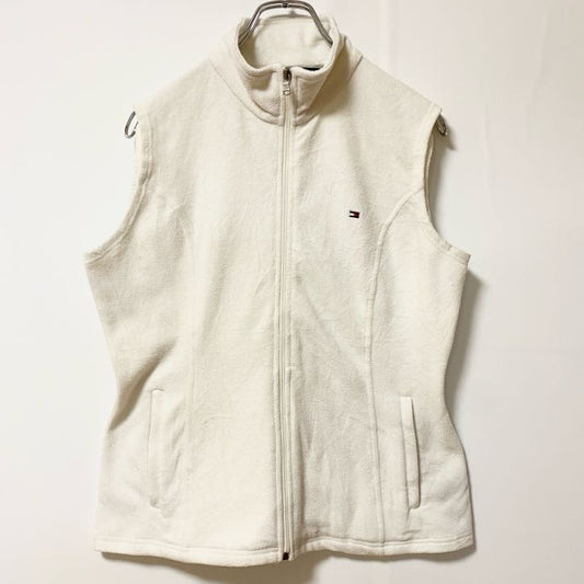 古着 used　TOMMY HILFIGER トミーヒルフィガー　フリースベスト　ワンポイント刺繍　ホワイト　ハイネック