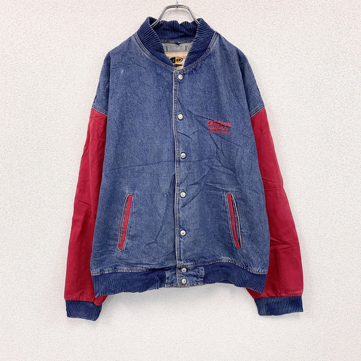～00s　iD WEAR　デニムスタジャン/スタジアムジャケット　切替　ヴィンテージ　インディゴ　赤　レッド　XLサイズ