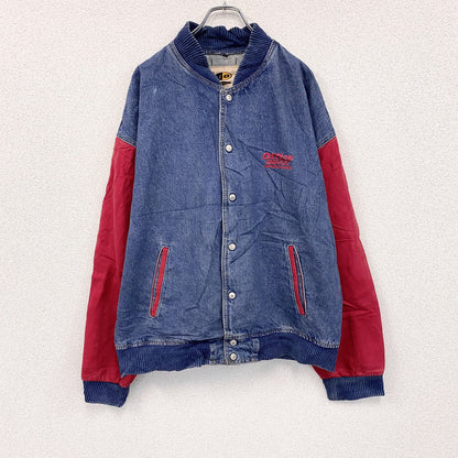 ～00s　iD WEAR　デニムスタジャン/スタジアムジャケット　切替　ヴィンテージ　インディゴ　赤　レッド　XLサイズ