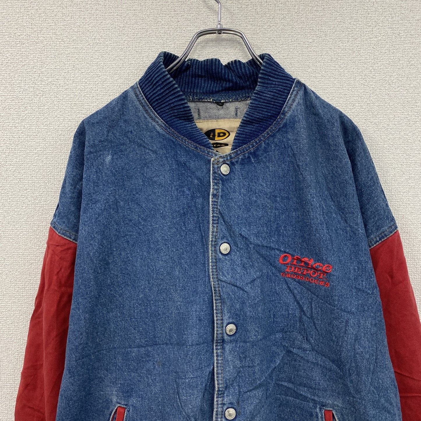 ～00s　iD WEAR　デニムスタジャン/スタジアムジャケット　切替　ヴィンテージ　インディゴ　赤　レッド　XLサイズ