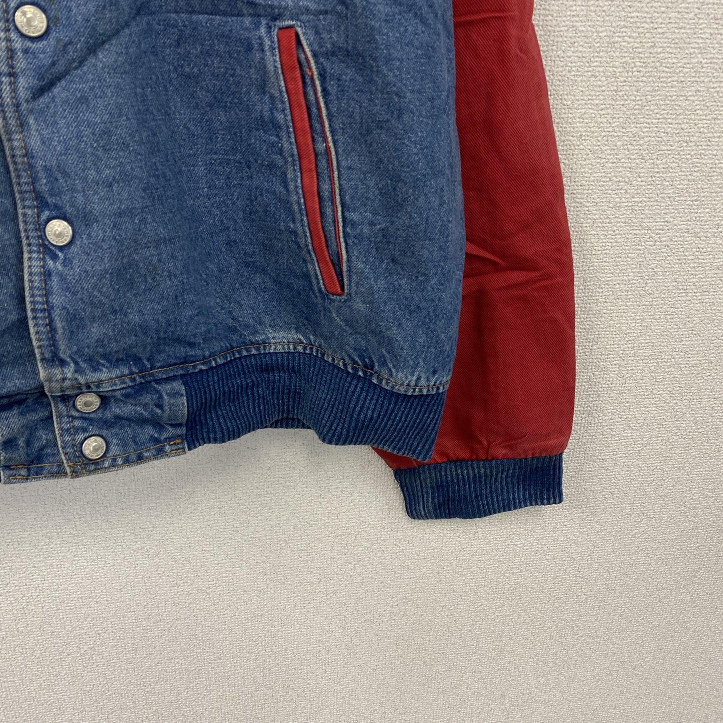 ～00s　iD WEAR　デニムスタジャン/スタジアムジャケット　切替　ヴィンテージ　インディゴ　赤　レッド　XLサイズ
