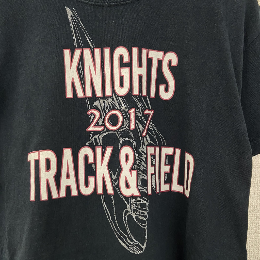 半袖プリントTシャツ　クルーネック　KNIGHTS TRACK&FIELD　カジュアル　黒　ブラック　Mサイズ　古着
