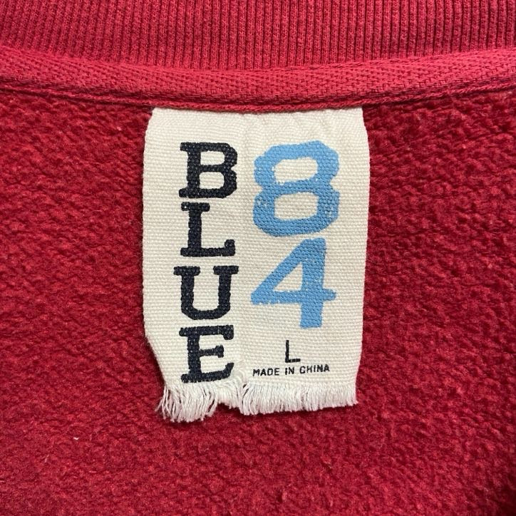 BLUE84　長袖ハーフジップスウェット　トレーナー　ロゴワッペン　スペリオル湖　赤　レッド　秋冬服　Lサイズ　古着