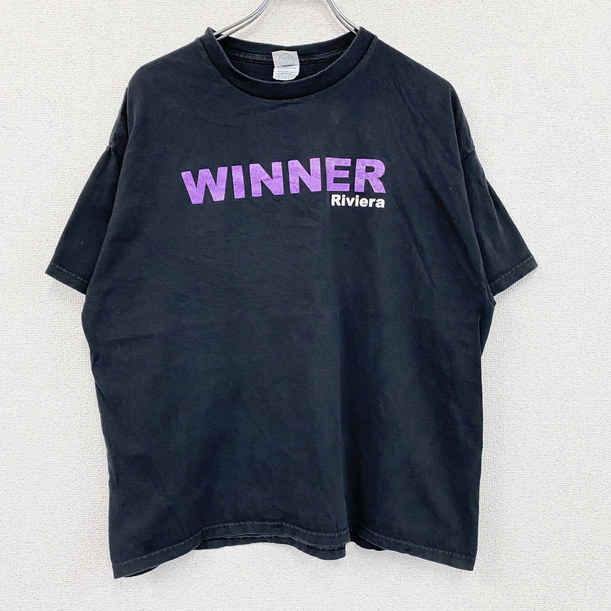 DELTA　デルタ　半袖プリントパロディTシャツ　WINNERTシャツ　英字プリント　クルーネック　黒　ブラック　XLサイズ カットソー メンズ コットン 古着