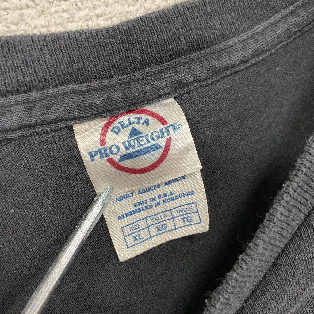 DELTA　デルタ　半袖プリントパロディTシャツ　WINNERTシャツ　英字プリント　クルーネック　黒　ブラック　XLサイズ カットソー メンズ コットン 古着