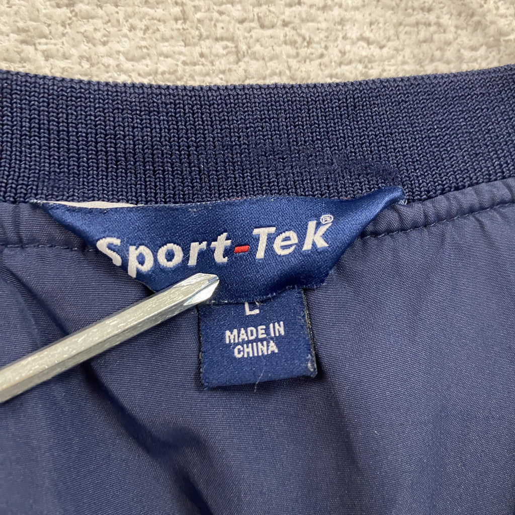 Sport-Tek　プルオーバージャケット　Vネック　アーチプリント　両面プリント　紺　ネイビー　黄色　イエロー　Lサイズ　古着
