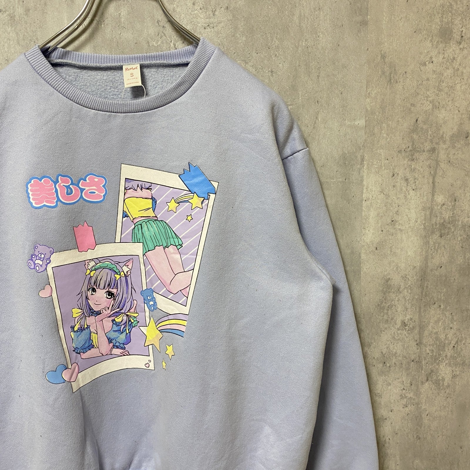 ROMWE　長袖アニメプリントスウェット　トレーナー　レトロ　デザイン　クルーネック　秋冬服　Sサイズ　古着