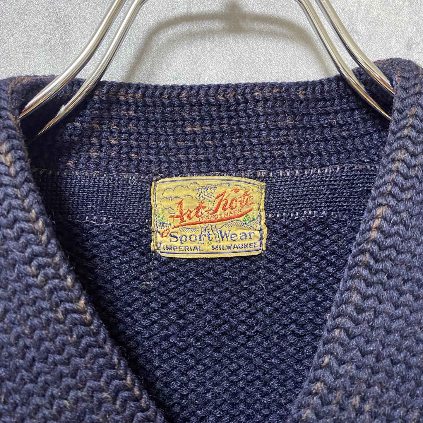 古着 used　50s 60s　Art-Kote　ヴィンテージ　長袖Vネックニット　セーター　ネイビー　マトンスリーブ　Sサイズ