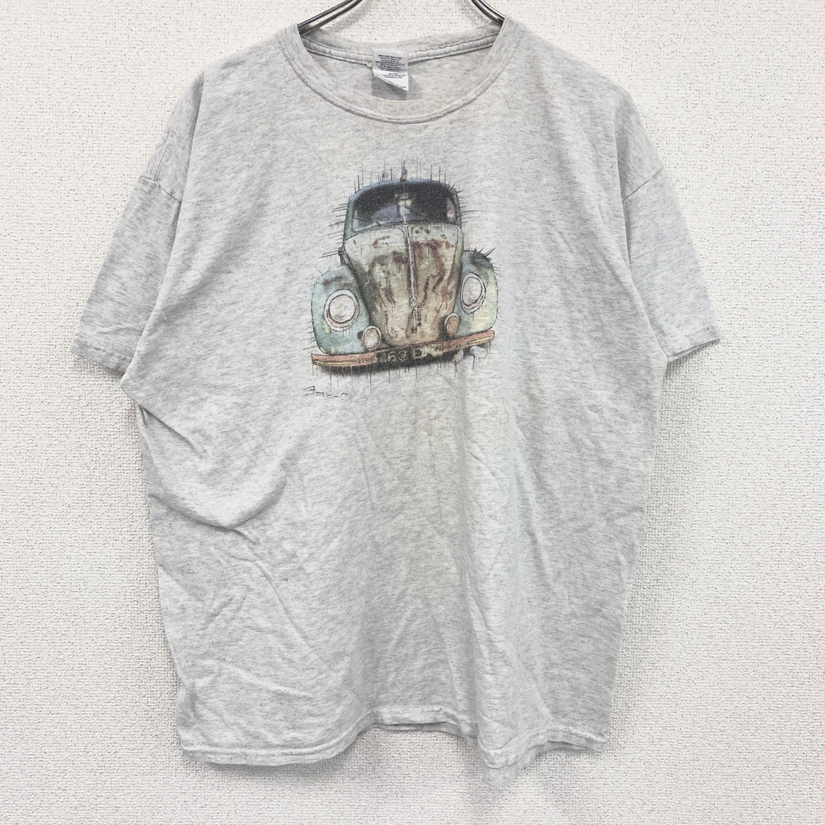GILDAN　ギルダン　半袖プリントイラストTシャツ　Vintage Tatra T87　灰色　グレー　XLサイズ　古着