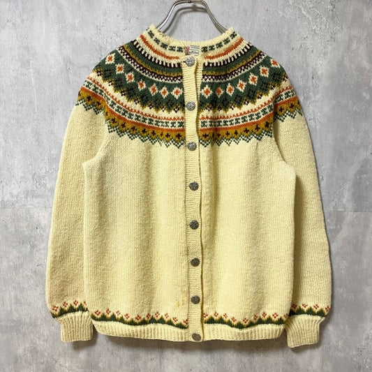 ～80s　Husfliden　ノルウェー製　ヴィンテージ　長袖カーディガン　ニットセーター　ノルディック　Mサイズ