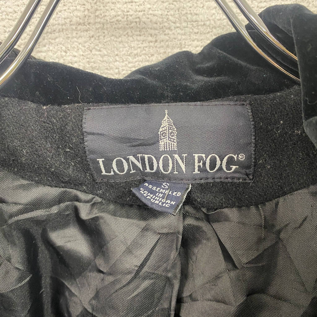 LONDON FOG　ロンドンフォグ　フーデッドコート　ウールコート　比翼仕立て　無地　黒　ブラック　Sサイズ　古着