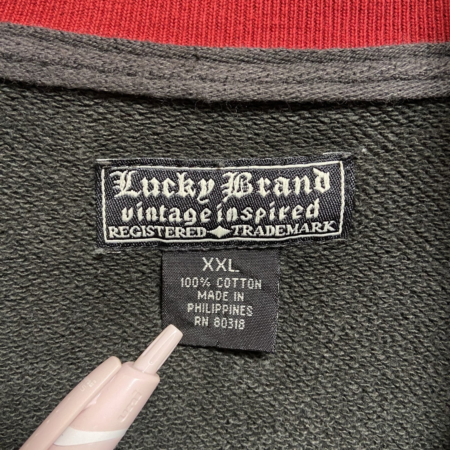 古着 used　LuckyBrand　ラッキーブランド　長袖フルジップスウェット　トレーナー　ダークグレー　XXLサイズ