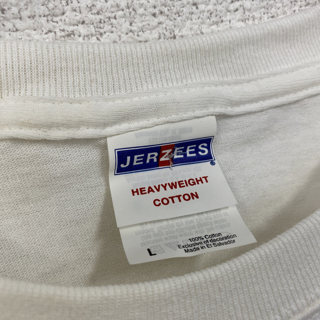 JERZEES　ジャージーズ　半袖プリントアニマルTシャツ　アーチプリント　熊　足跡　白　ホワイト　Lサイズ　古着