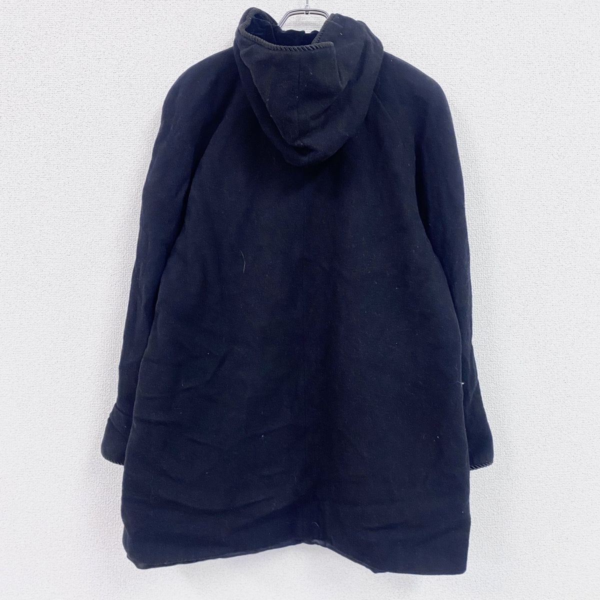 LONDON FOG　ロンドンフォグ　フーデッドコート　ウールコート　比翼仕立て　無地　黒　ブラック　Sサイズ　古着