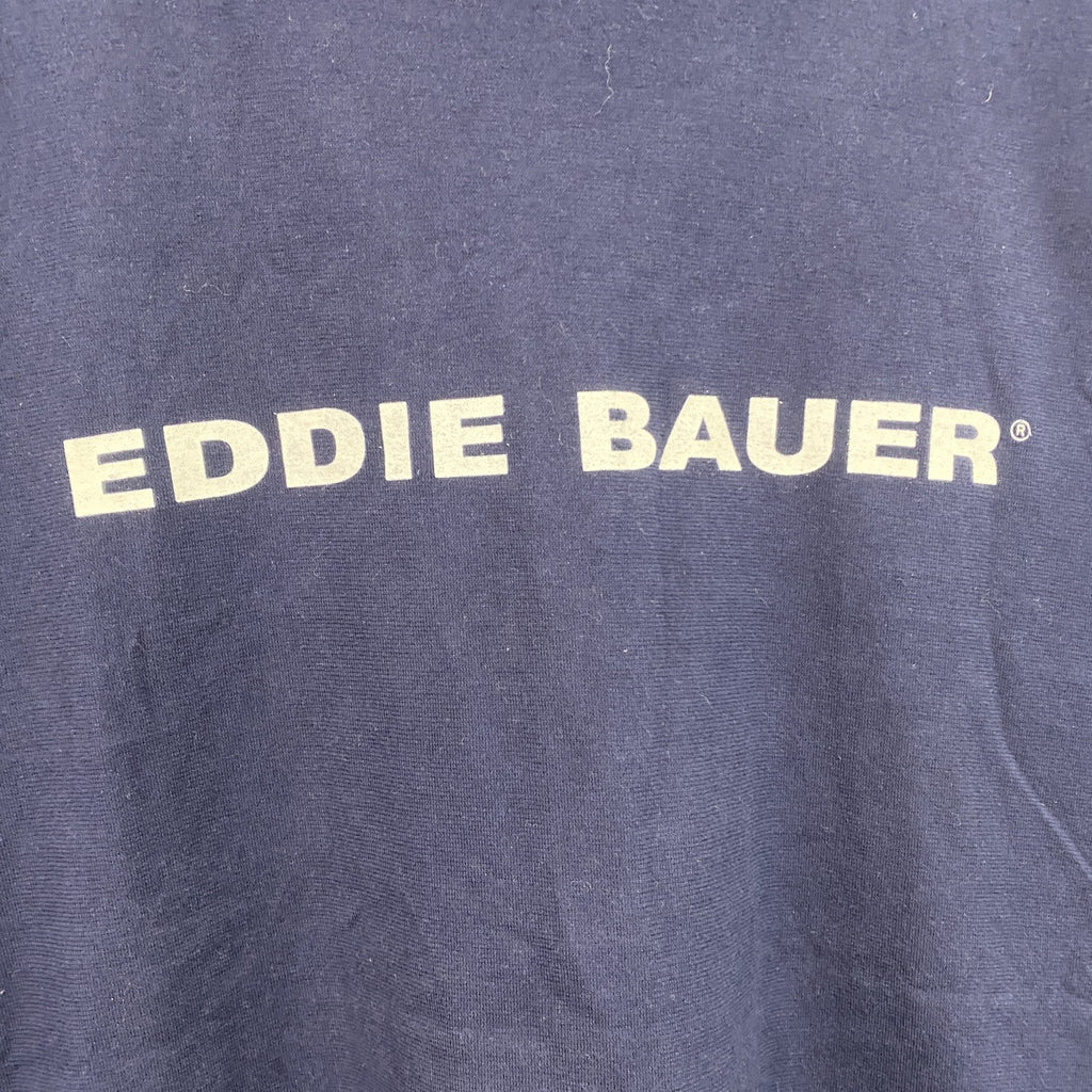 Eddie Bauer　エディーバウアー　半袖プリントTシャツ　デカロゴ　ロゴプリント　紺　ネイビー　Lサイズ　古着